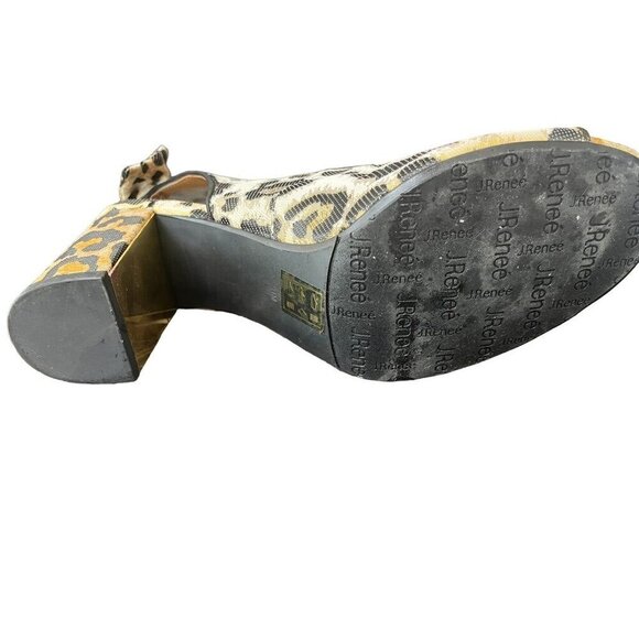 J Renee Metallic Animal Print Heel 11 Black Block Peep Toe Festive Glam Chic 80s - Picture 8 of 11